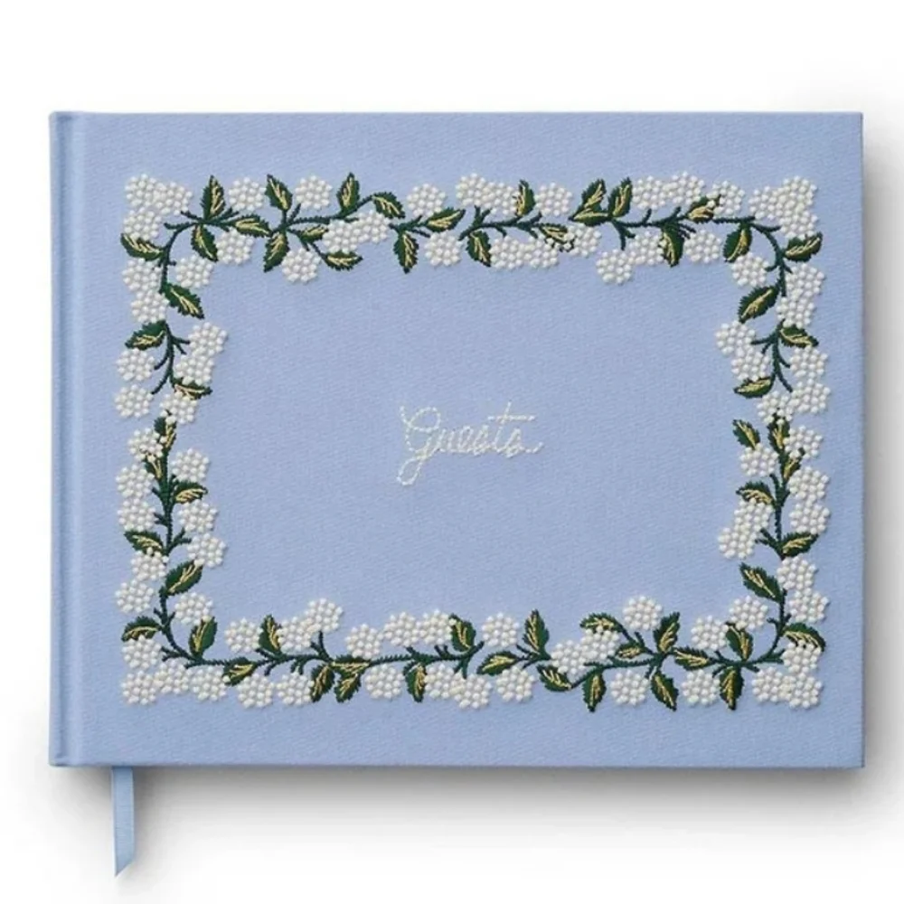 ❤️BUY 2 GET 1 FREE  RIFLE PAPER CO. Hydrangea Embroidered Fabric Guest Book
